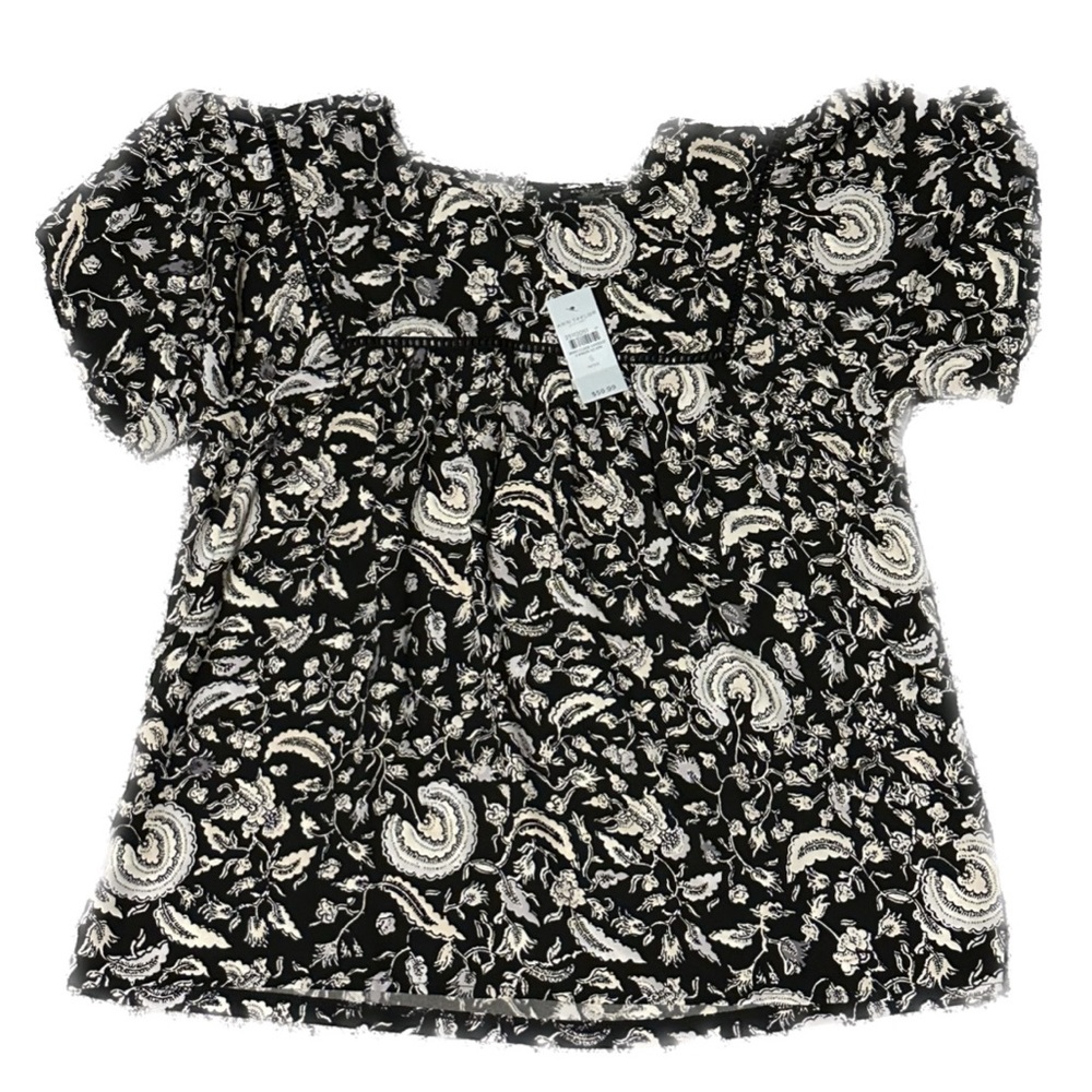 Ann Taylor Petite Black Floral Blouse - Size Small